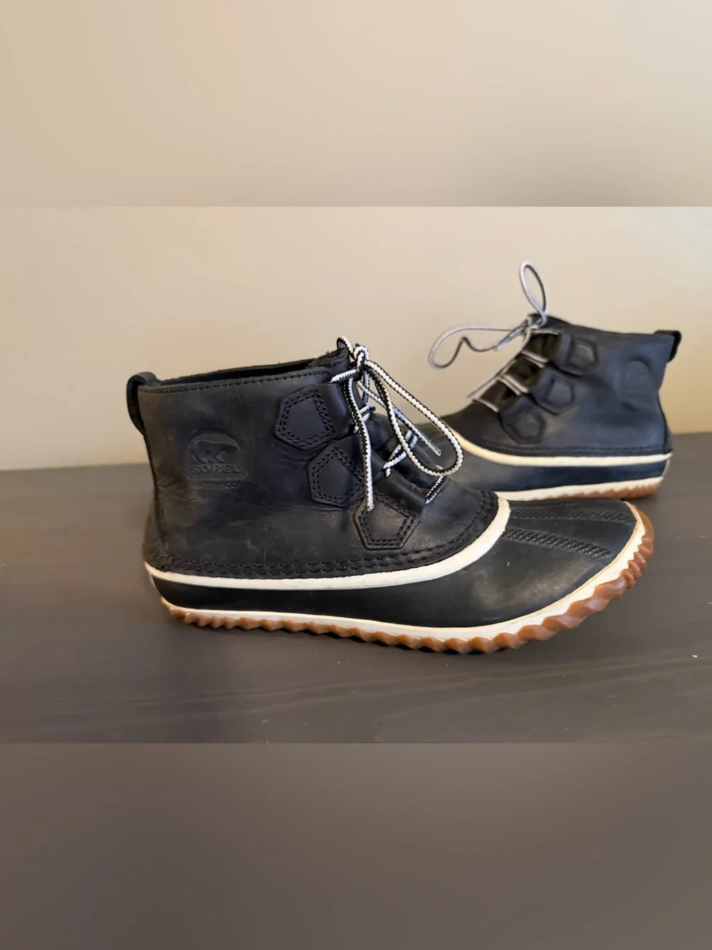 Black Lace-Up Duck Boots with Gum Sole